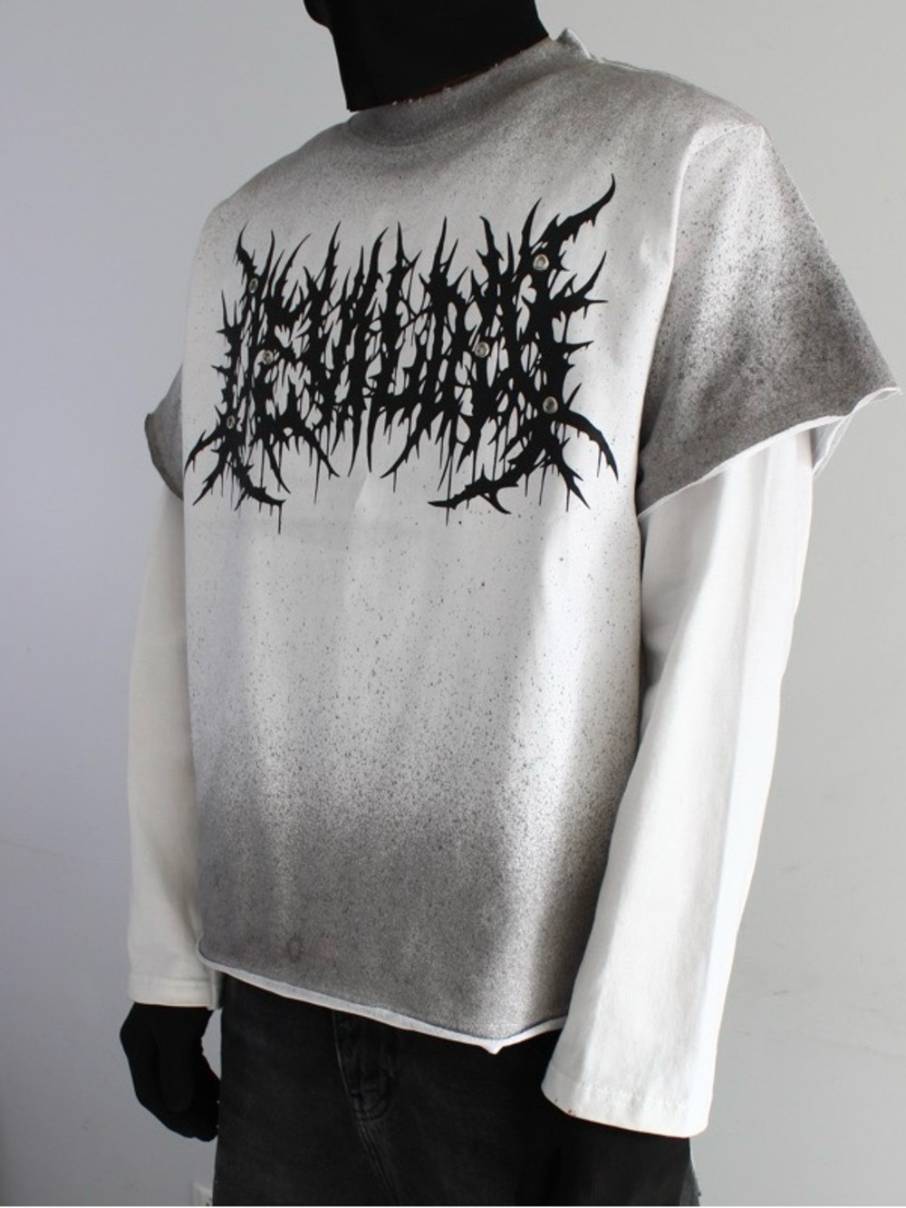 Gothic Boxy Shirt Faded Distressed Grunge Punk Rock Medium White Japanese Brand